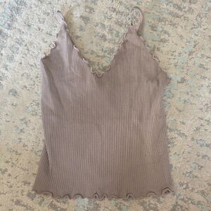 By Together Ribbed V-Neck Lettuce-Edge Cami - Taupe